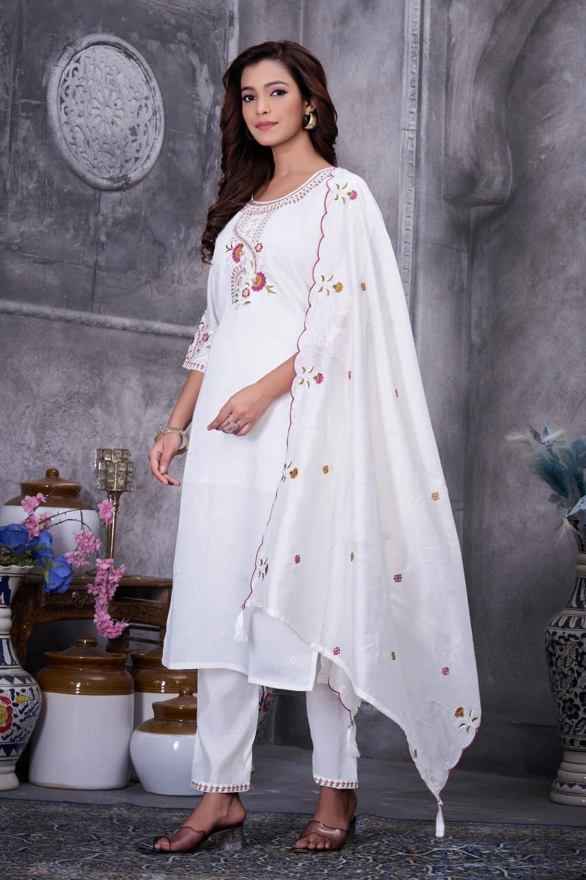 White Roman Silk Kurti Kalyanja Fashion